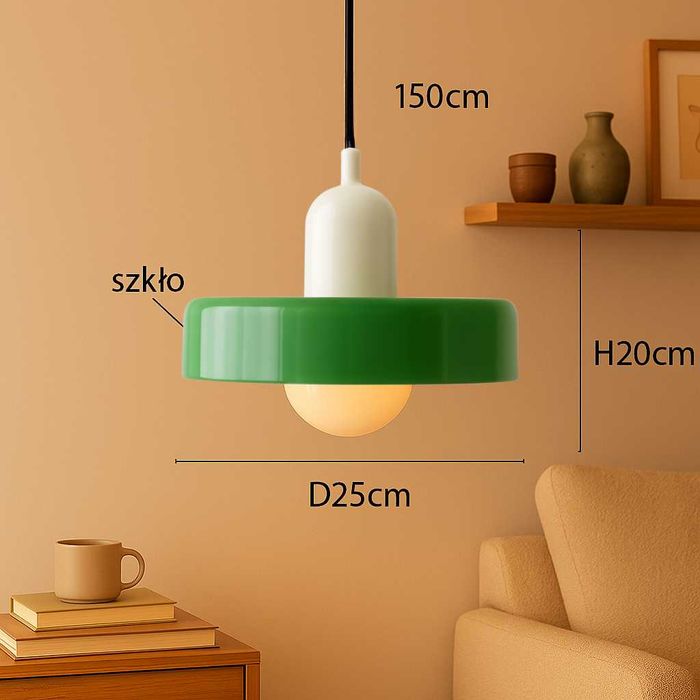 Lampa wisząca RETRO vintage biało zielona - salon, sypialnia