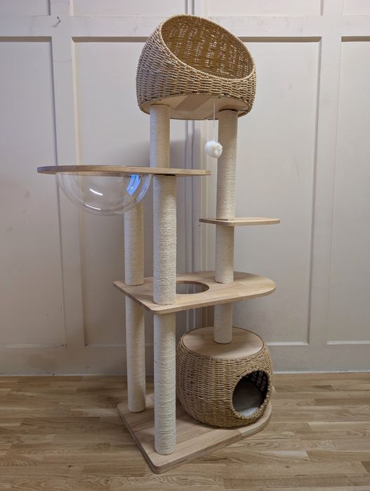 Drewniany Drapak dla Kota Miaura Natura Pleciony 88x40x150cm Kremowy