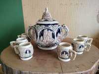 stary ceramiczny zestaw waza do ponczu+filiżanki handmade