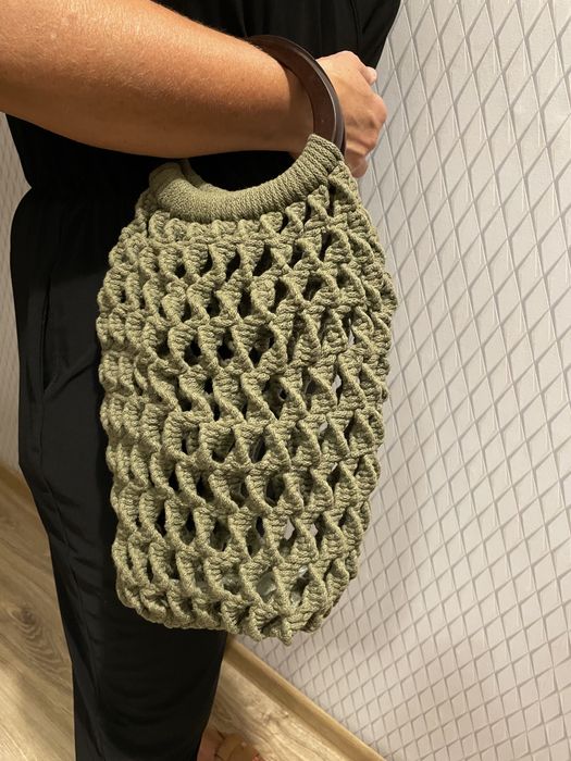 Zielona torebka, awokado, makrama, handmade, rękodzieło, bobbiny