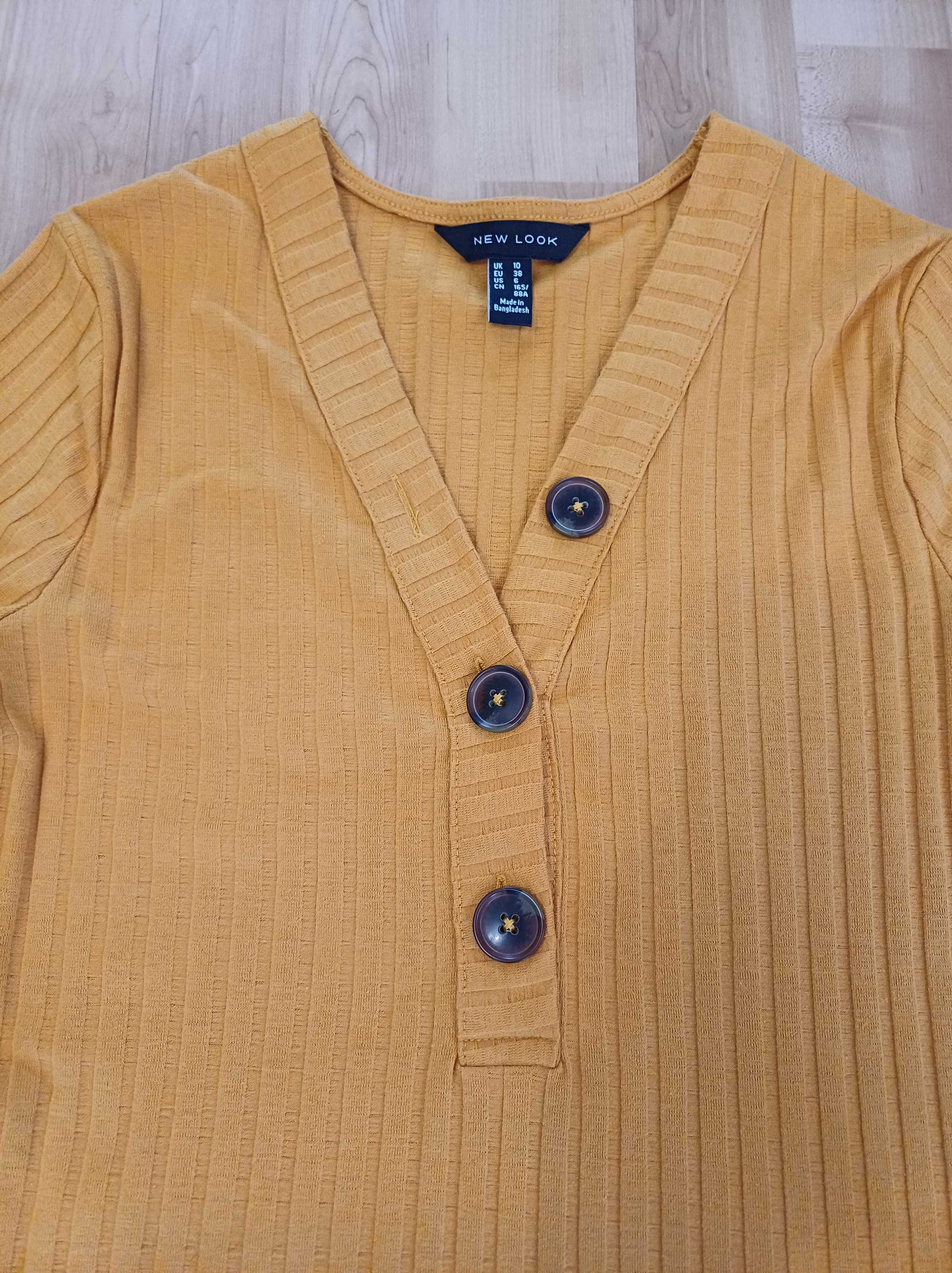 Bluzka damska sweterek żółta na długi rękawek w prążek New Look 38/M