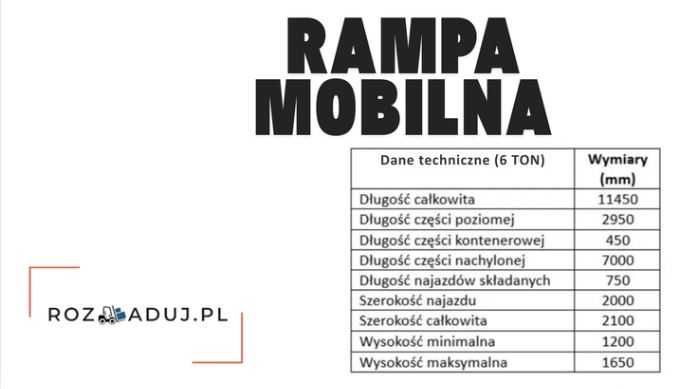 Rampa mobilna rozladunkowa załadunkowa najazd do kontenera 8 ton