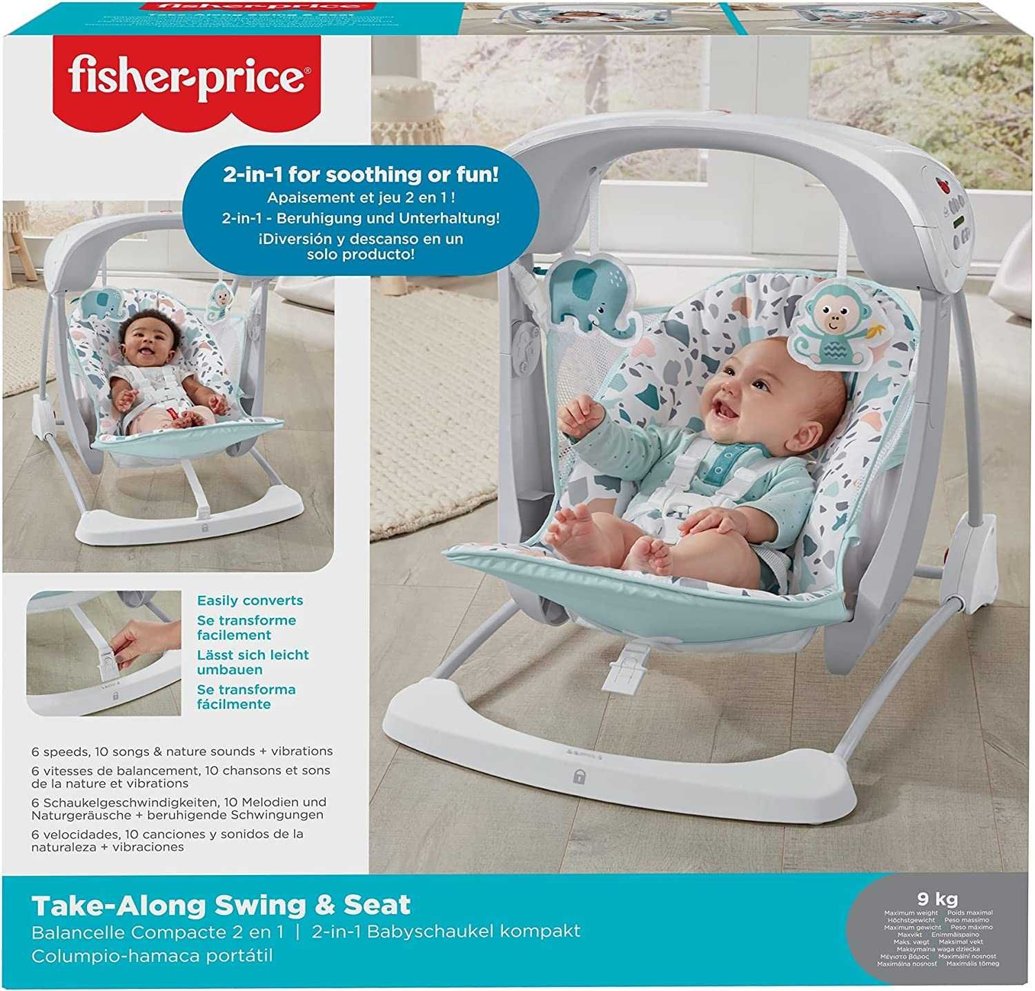 крісло гойдалка дитячі качелі Fisher-Price Deluxe Take Along Swing&Sea