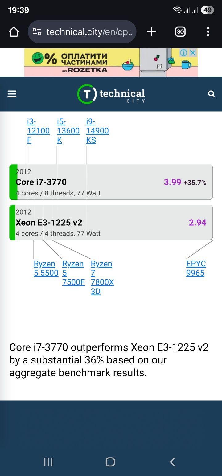 Intel Xeon E3-1225 V2 3.20 GHz s1155 як i7