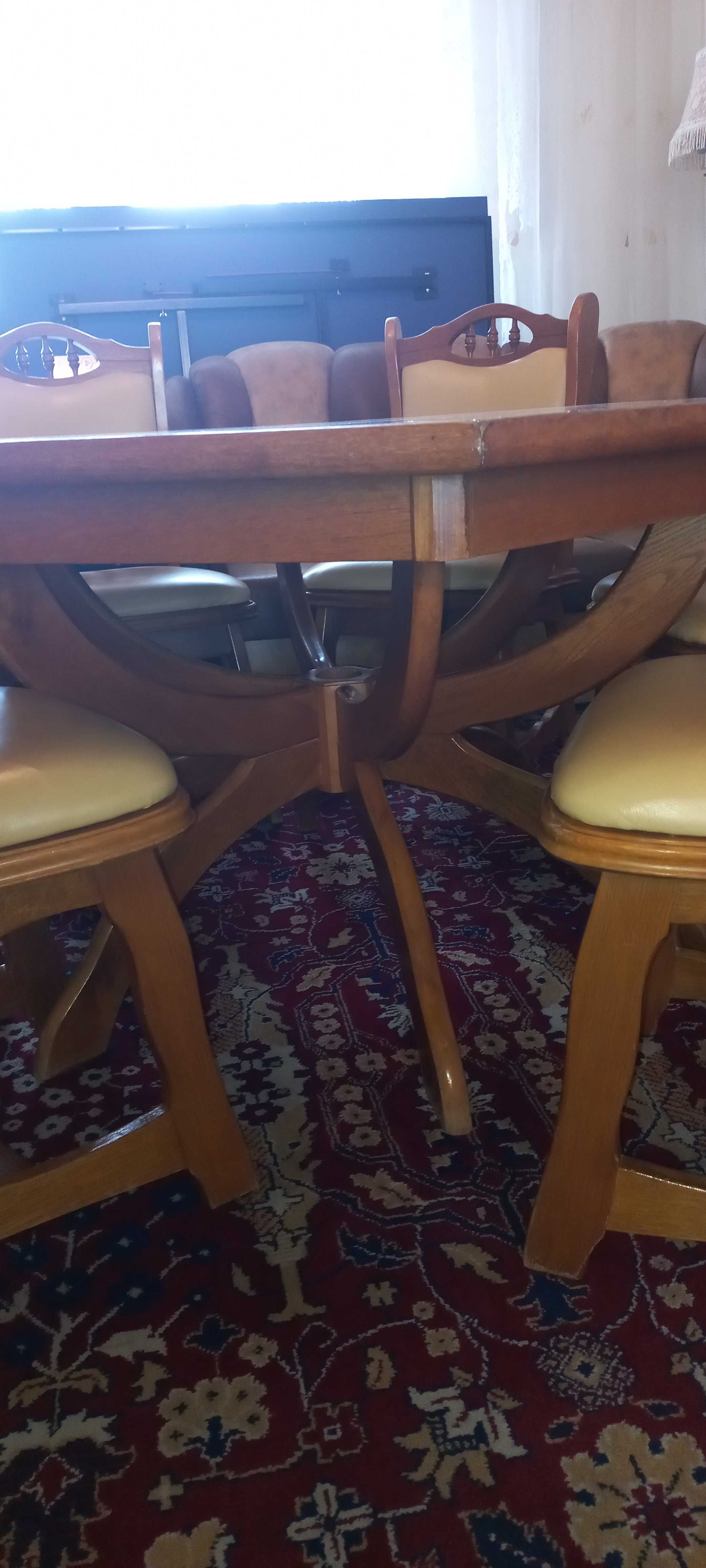 Super Okazja Dębowy komplet Stół Krzesła skórzane z Naturalnej Skóry