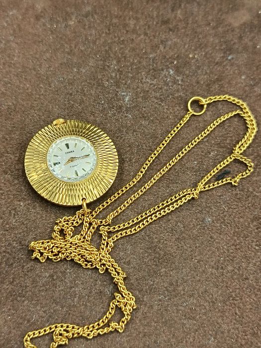 Zegarek czajka wisiorek mechaniczny pozłacany au