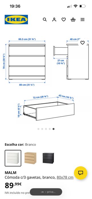 Comoda 3 gavetas IKEA MALM