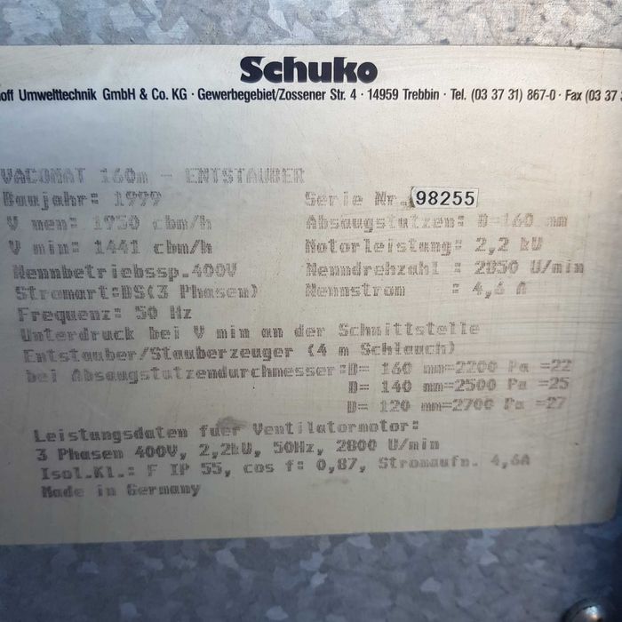 Wyciąg trocin i pyłu SCHUKO VACOMAT 160