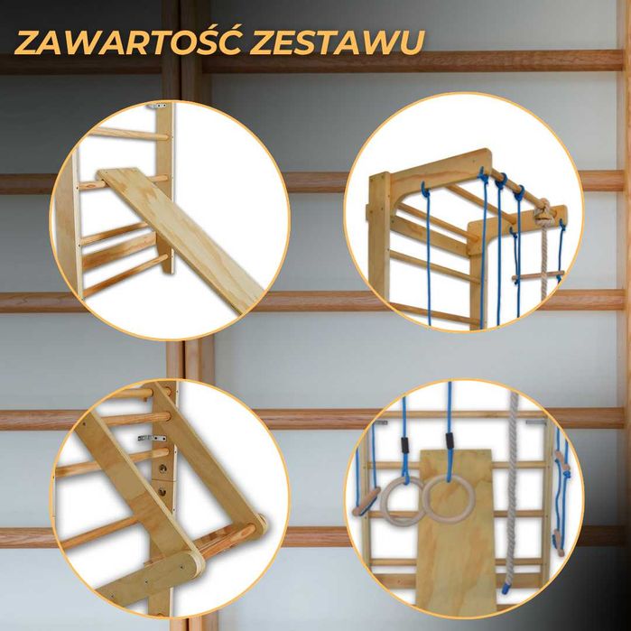 drabinka gimnastyczna dla dzieci drewniana 220 cm 120 kg + Akcesoria