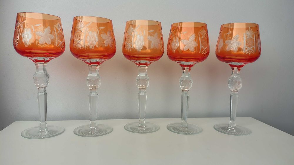 Kieliszki kryształowepomarańczowe PRL