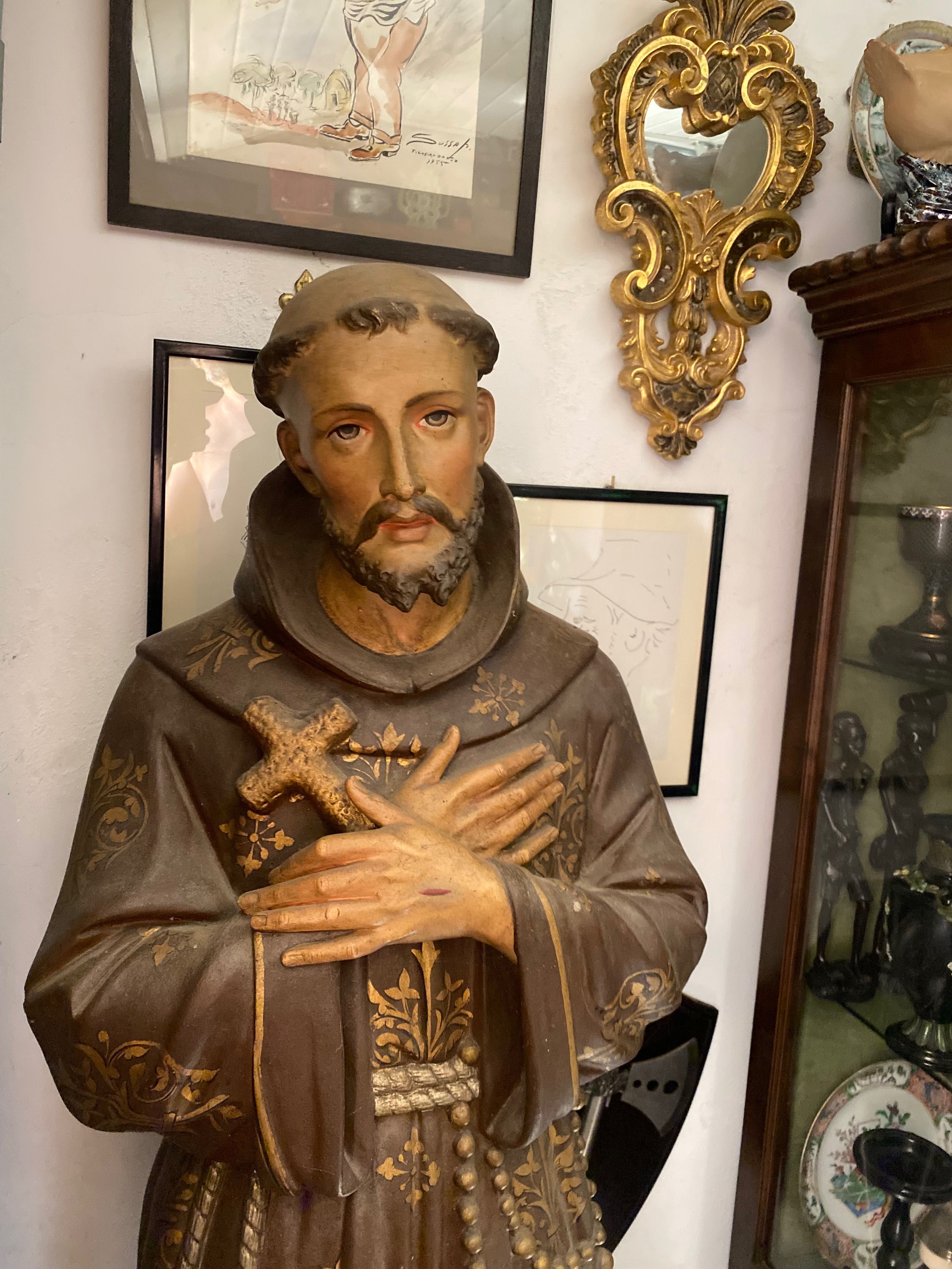 São Francisco de Assis Terracota  XIX 167 cm Arte Sácra
