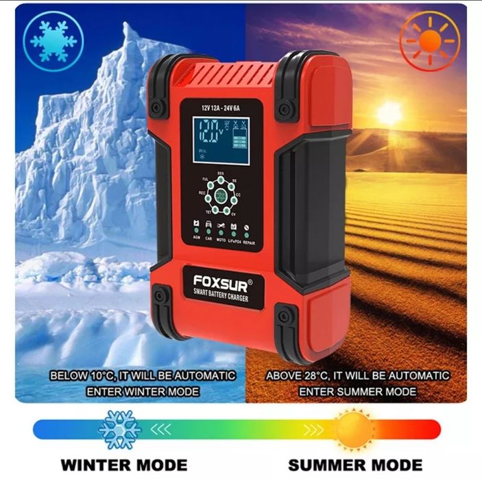 Многофункциональное зарядное устройство Foxsur 12V-12A, 24V-6A.