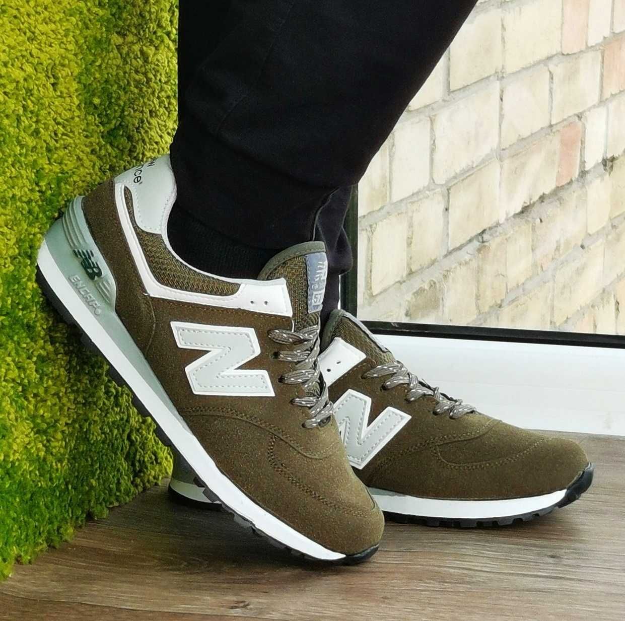 Кроссовки Нью Беланс 574 Зелёные Хаки Мужские Замшевые New Balance