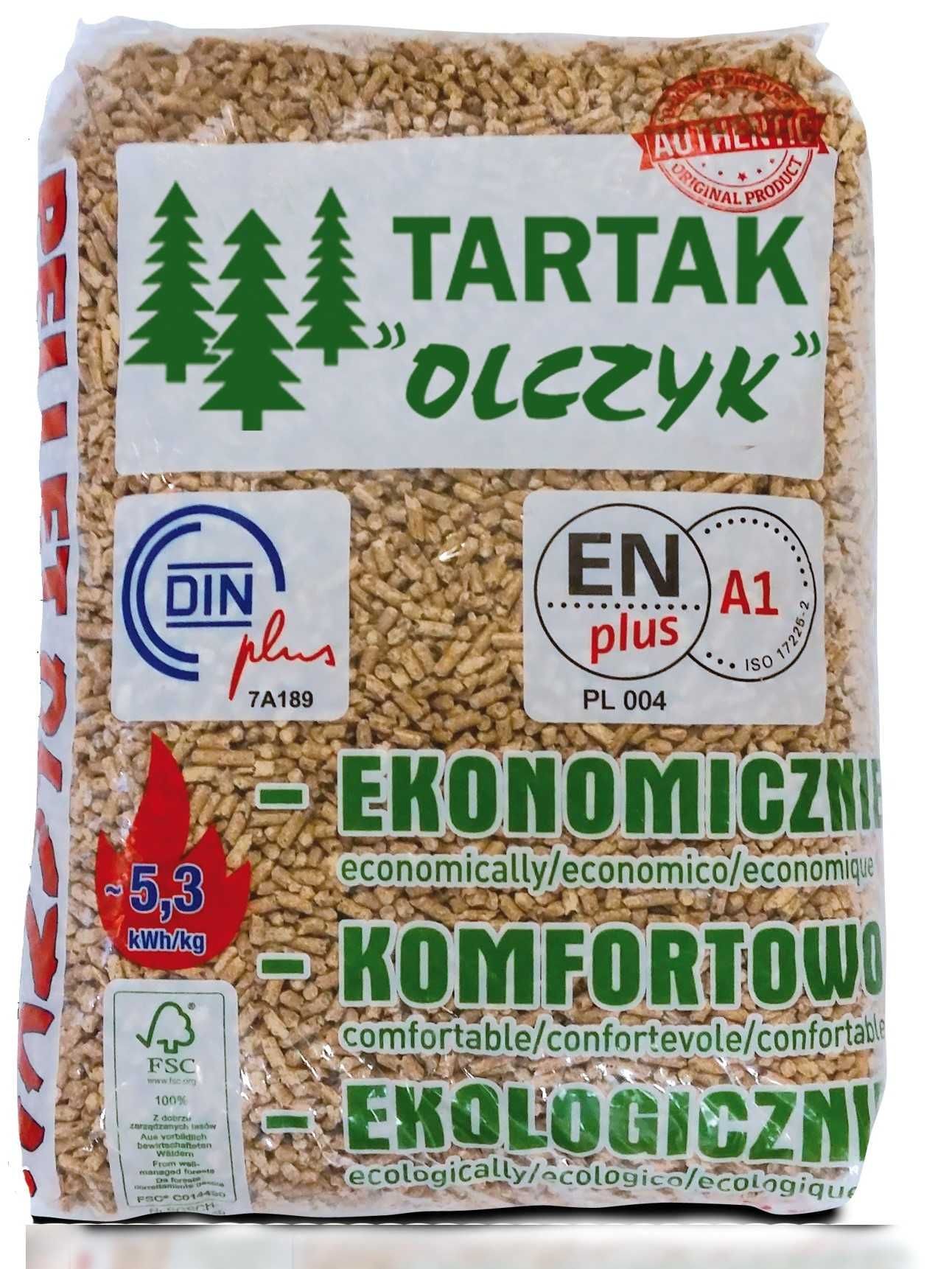 Pellet drzewny OLCZYK Certyfikat ENplus A1 , Dinplus 1380 zł/ tona