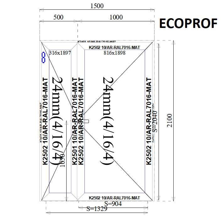 Drzwi aluminiowe przeszklone od producenta - dwuskrzydłowe 1500 x 2100