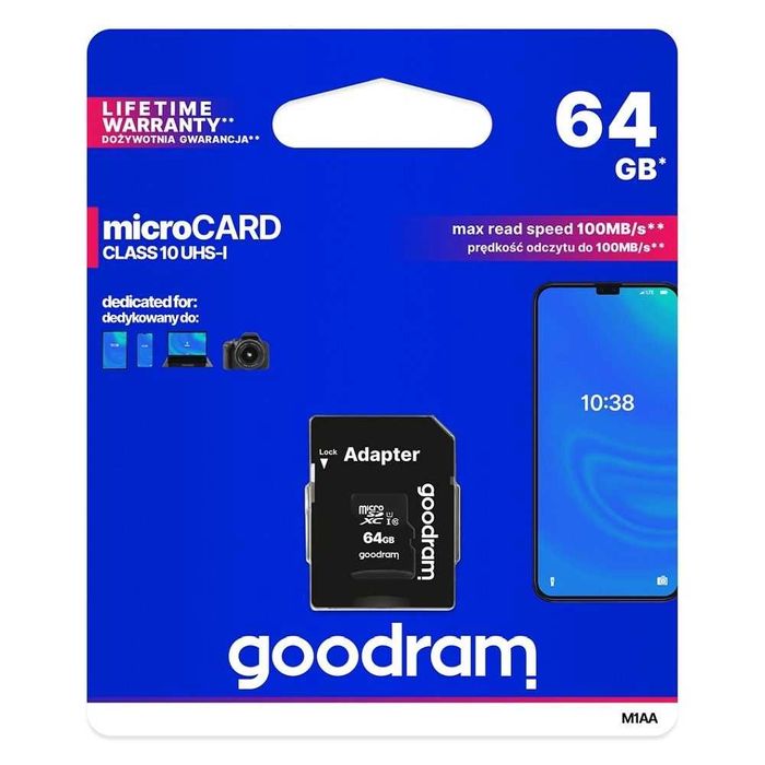GOODRAM karta pamięci microSD 64GB 100MB/s class 10 UHS Iadapterem SD