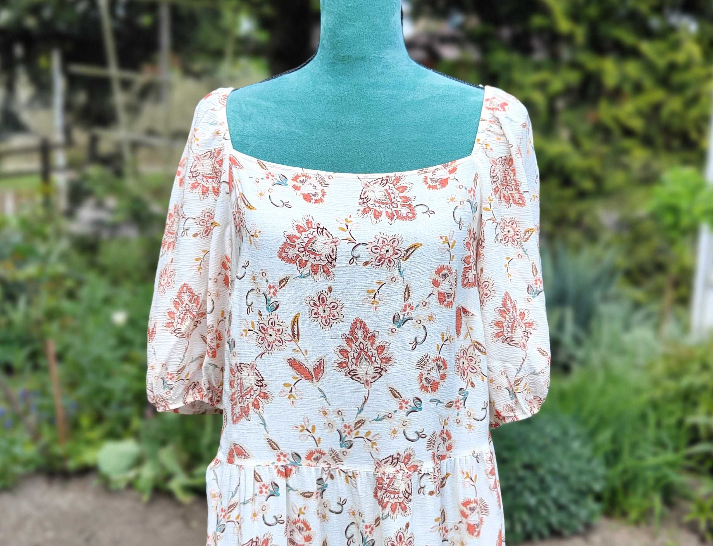 Długa sukienka maxi F&F 48 4XL boho bohemian wiskoza wzór orient