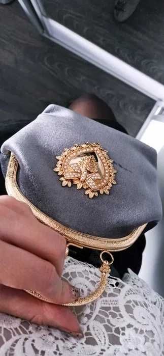 Torebka damska welurowa aksamit na zatrzask elegancka szara.NA WESELE.