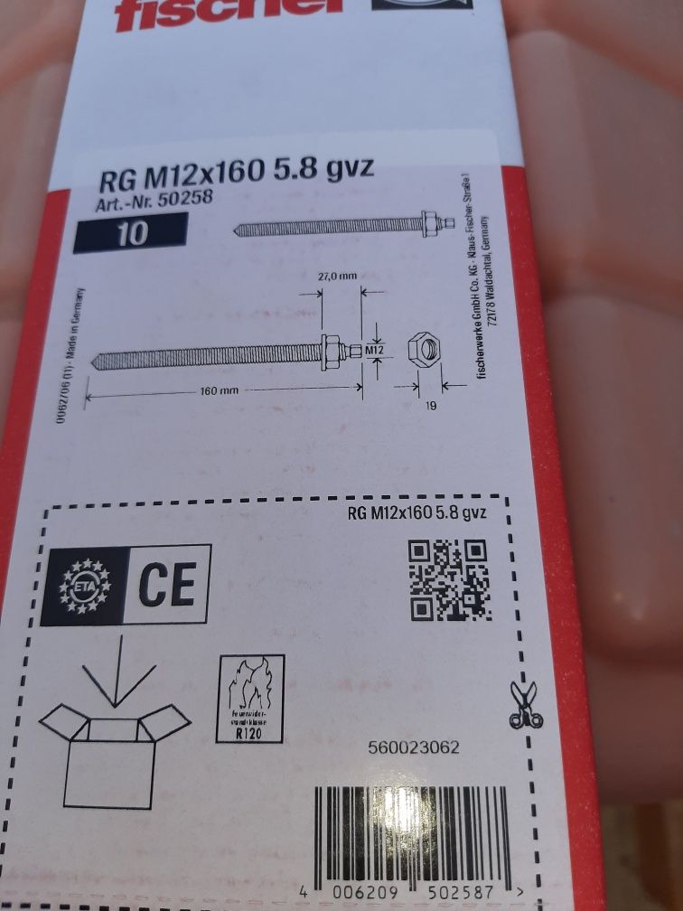 Szpilka gwintowana pręt M12x160mm-kotwa chemiczna 10 sztuk