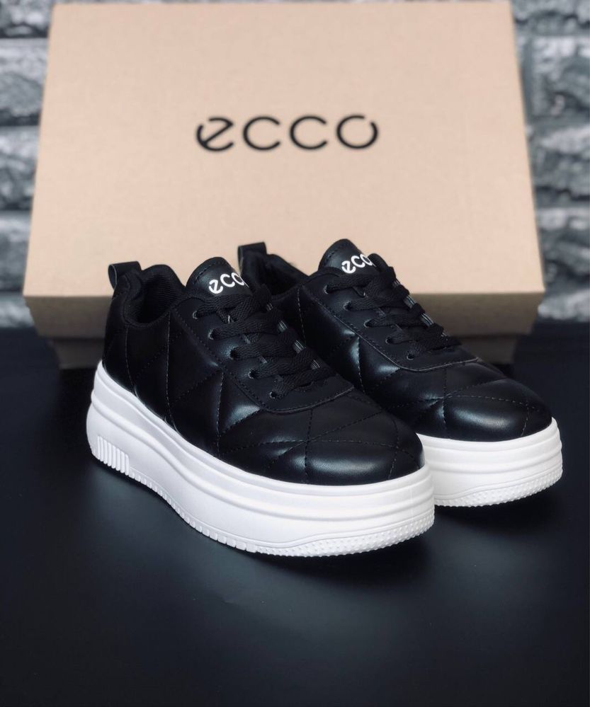 Кроссовки ecco кожаные кросовки екко черно белые на платформе 6 см