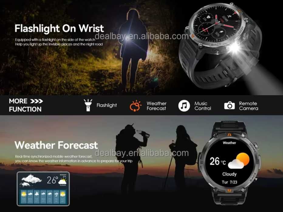 Inteligentny Smartwatch EIGIIS KE3 z latarką ,ekran HD 1,45 cala