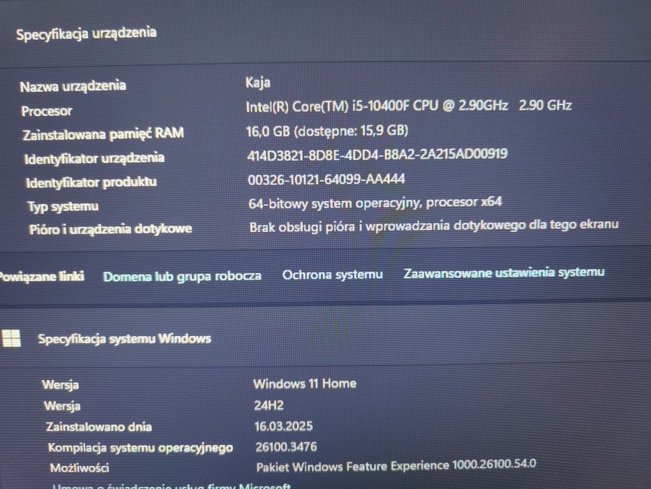 Komputer gamingowy i5-10400F, GTX 1650, 16GB RAM, dysk SSD NVMe