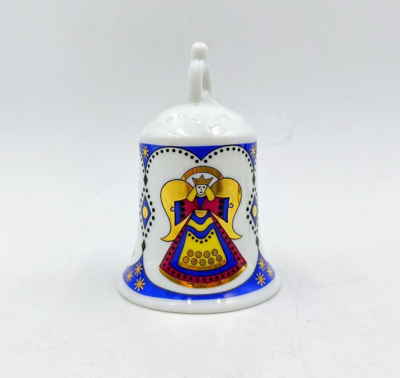 Dzwonek porcelanowy bombka anioł świąteczna porcelana retro złocony