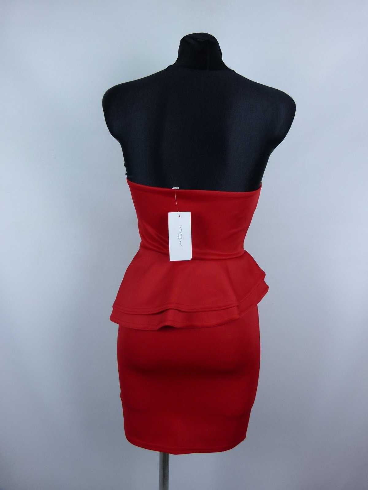New Look czerwona sukienka na biust z baskinką  / XS z metką