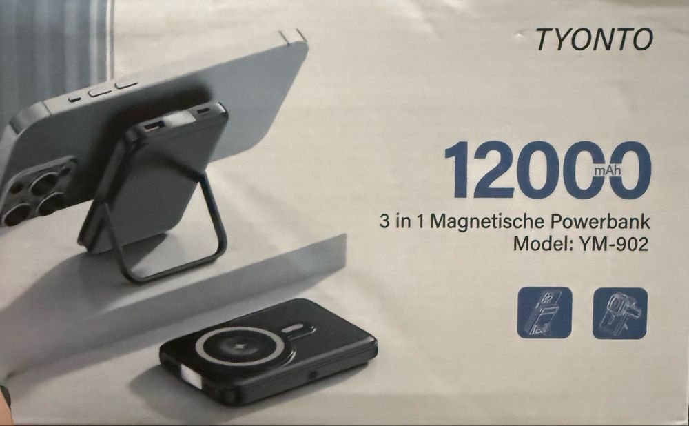 Powerbank magnetyczny tyonto 3w1 12000mAh z funkcją podstawki