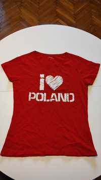 NOWA ostatnia koszulka damska t-shirt czerwona I love POLAND rozmiar L