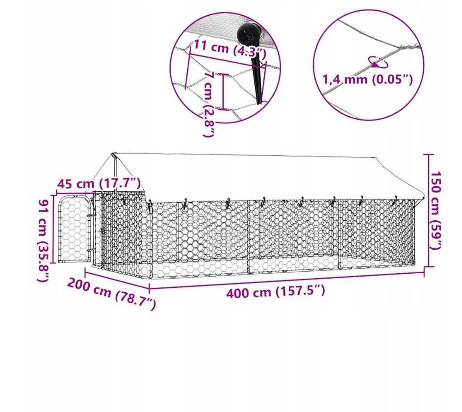 Kojec dla psa z zadaszeniem, 400 x 200 x 150 cm Klatka dla zwierząt s