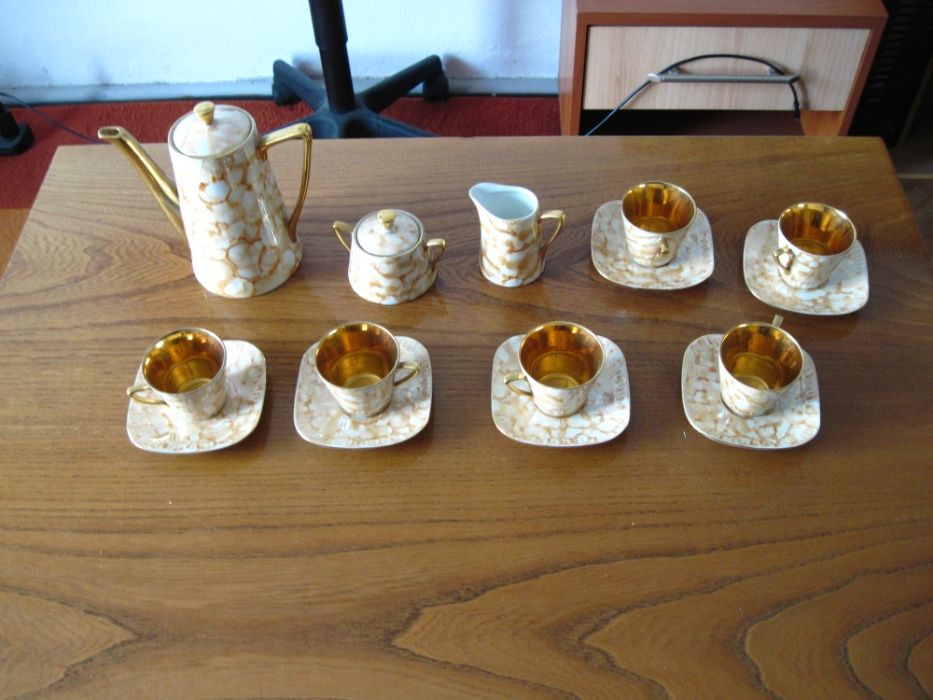 Porcelana złocona zestaw do kawy PRL