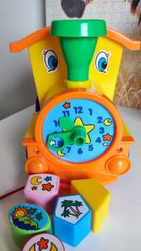 Ciuchcia Polesie sorter kształtów zabawka zegar edukacyjna klocki