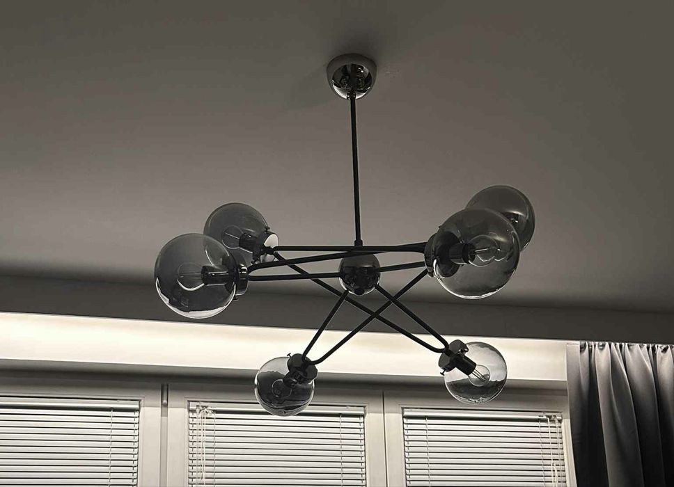 Żyrandol, lampa, kule szkło przyciemnione, stan bardzo dobry