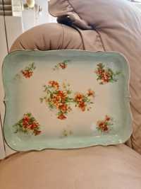 Porcelanowa taca, miętowa w kwiaty