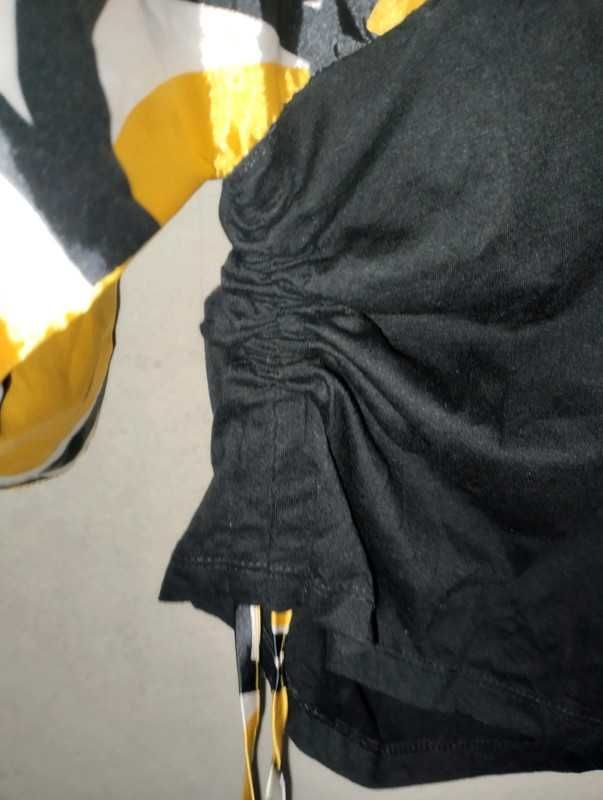 Czarno biało żółta bluzka / nietoperz / kimono z topem 2 w1 rozm m/l