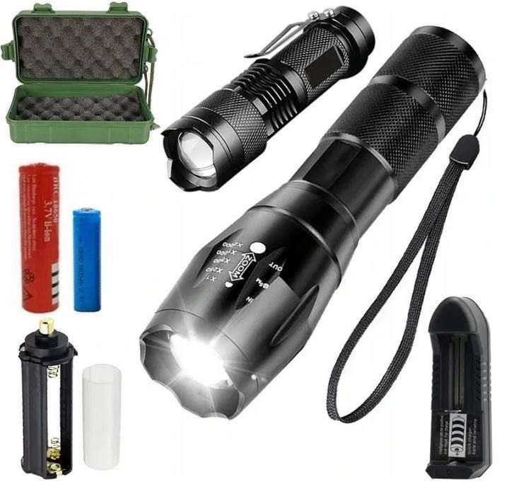 2x Latarka Wojskowa Led Cree XM-L T6 + Q5 GRATIS Zestaw Prezent