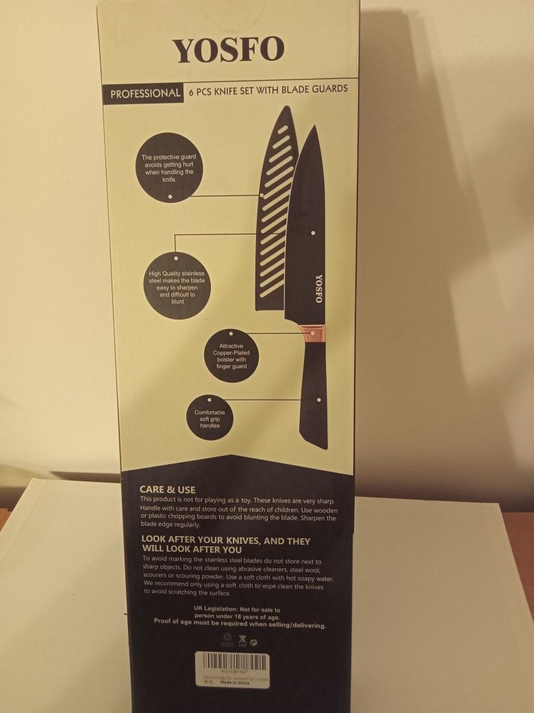 YOSFO 6-częściowy zestaw noży kuchennych nóż szefa santoku nowe