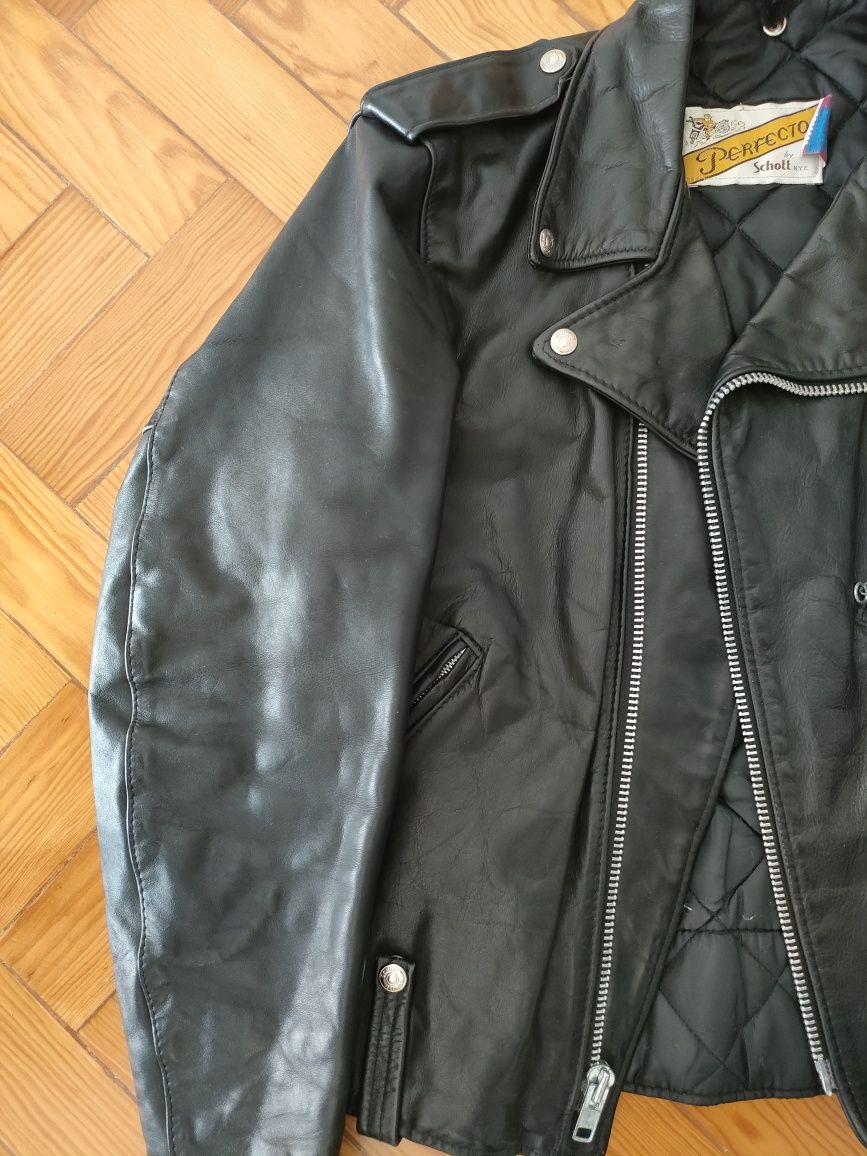 Schott Perfecto Casaco Cabedal Biker Scott Brando Blusão Jaqueta Pele