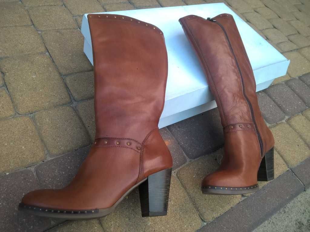 NOWE Buty-Kozaki KOWBOJKI Damskie-38 Skóra100% BRĄZ I-Klasa Gw6 +Fleki