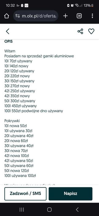 Garnek aluminiowy 10l 20l 30l 40l 50l 100l 50x50cm nowe i używane