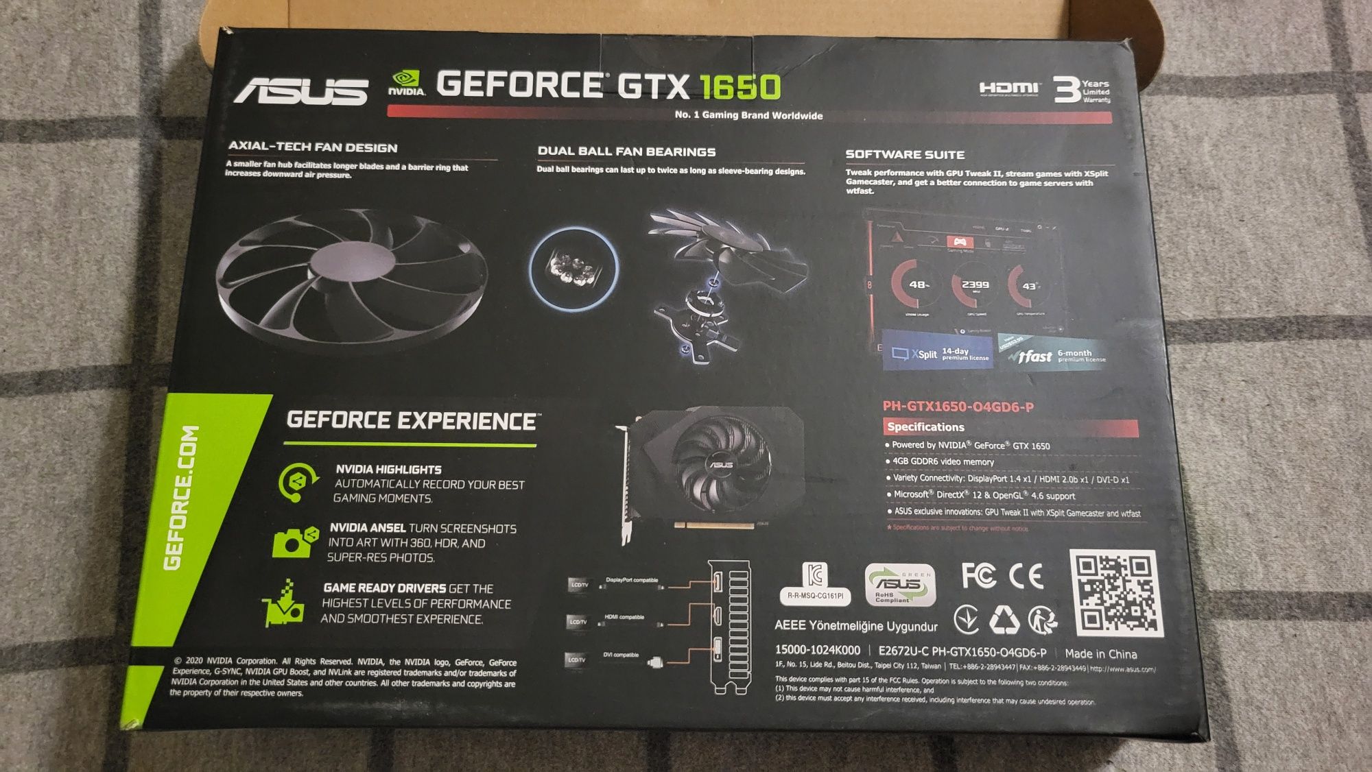 Комплект Видеокарта Nvidia gtx 1650 + ОЗУ hyperX fury 2х8 gb
