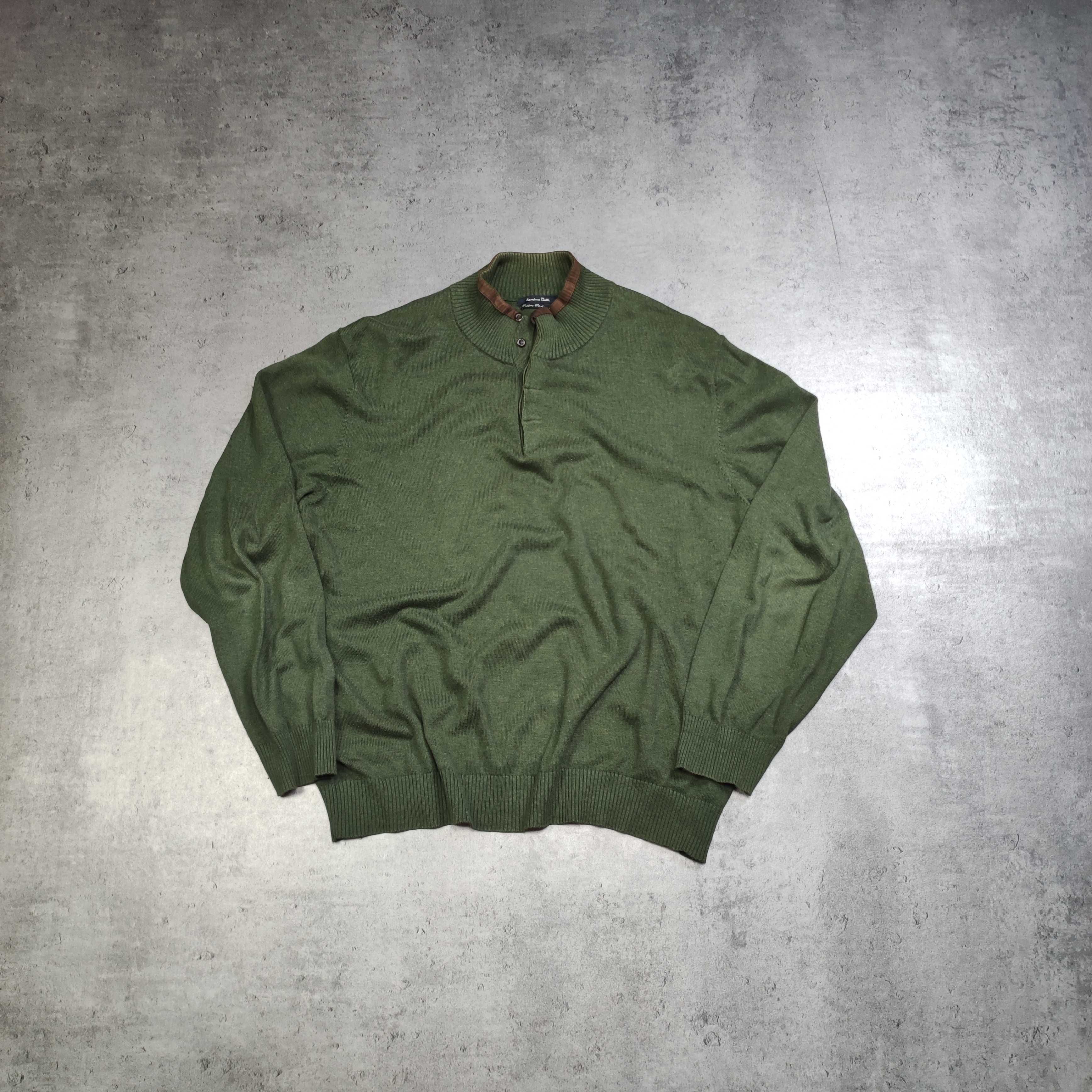 MĘSKI PREMIUM Sweter Stójka Bawełna Oliwkowy Massimo Dutti Kaszmir