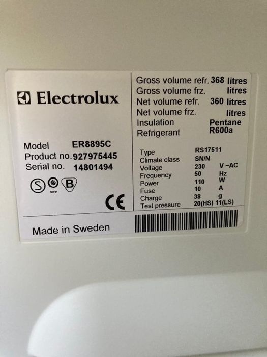 Chłodziarka lodówka Electrolux Husqvarna 175 cm