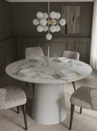 zz723 Stół do jadalni Stella, okrągły, biały, marmurowy