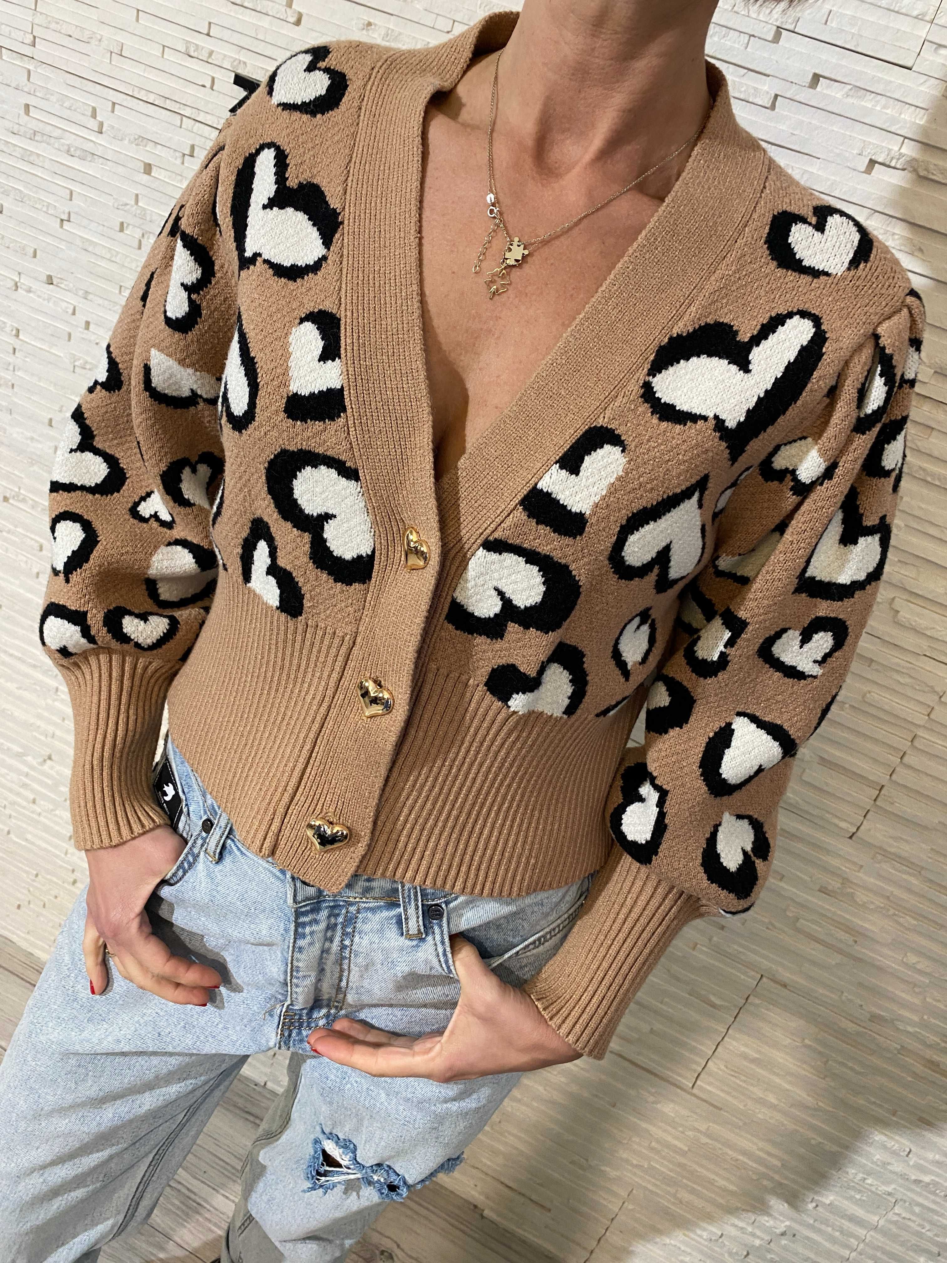 AZARA Paris sweter kardigan camel - serduszka heart Uni