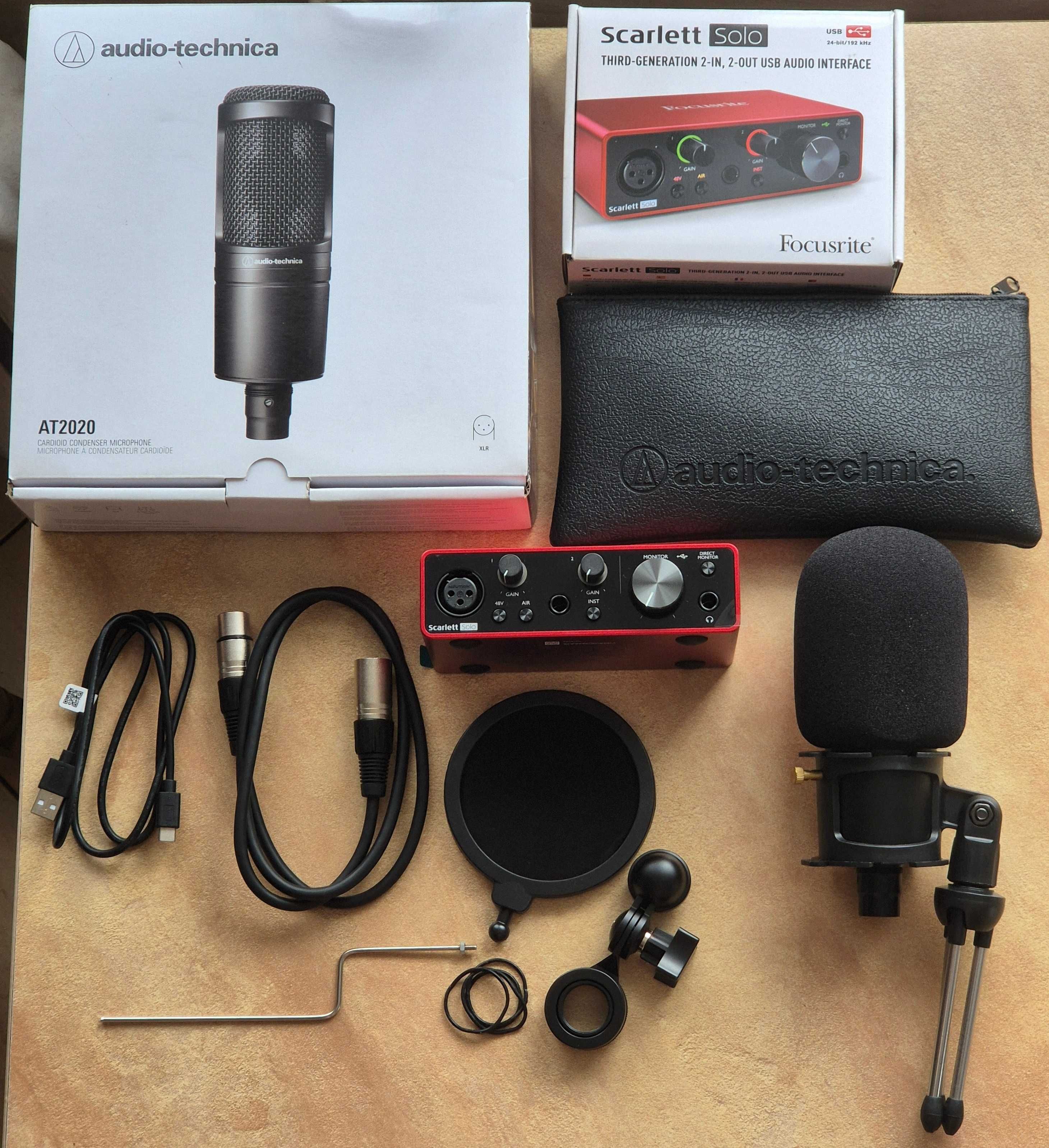Mikrofon Audio-Technica AT2020 XLR interfejs Focusrite Scarlett Solo 3