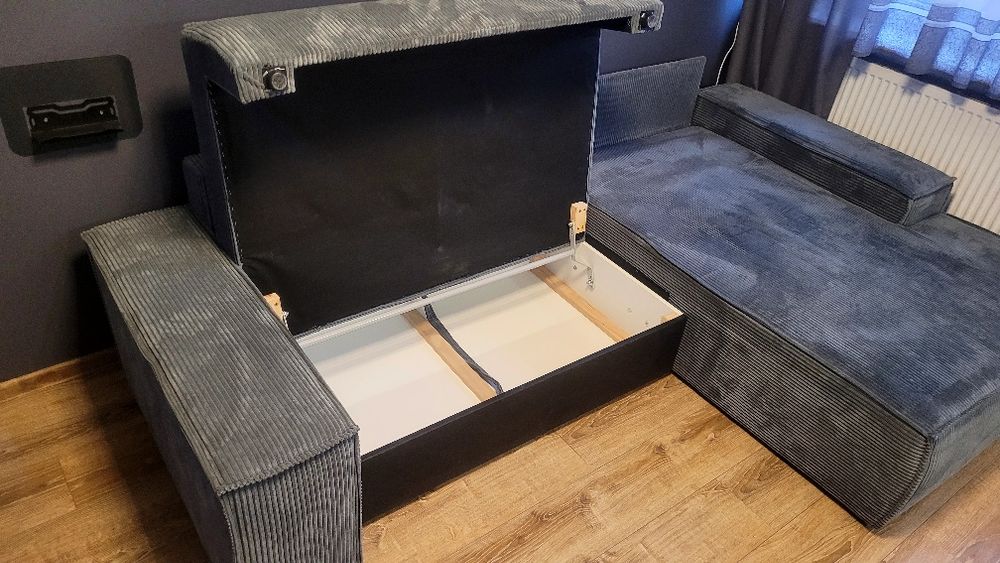 Narożnik sofa sztruks w bdb stanie mało używany do salonu szary