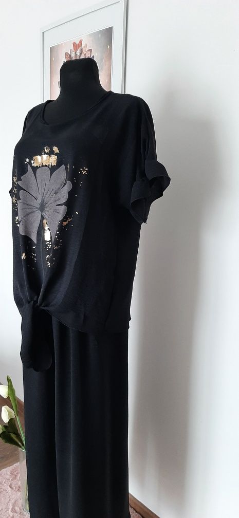 Czarny komplet bluzka +szerokie spodnie M/L