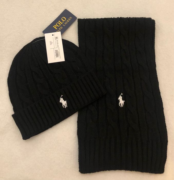 Nowy męski komplet czapka z szalikiem ralph czarny u